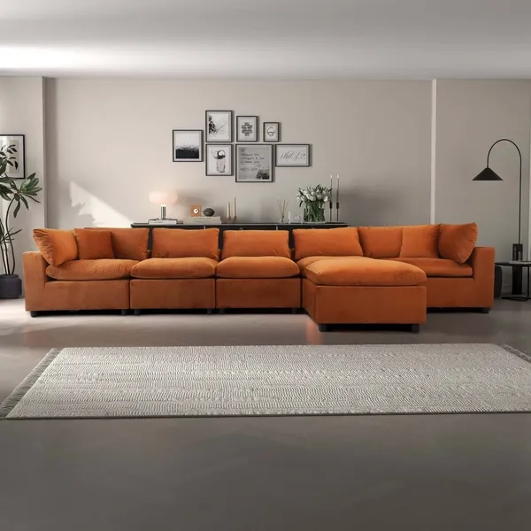 Dropship Hayward Burnt Orange Velvet Modular Sectional Sofa To Sell ... with regard to Discovering the Allure of the Orange Velvet Kalenga Sectional