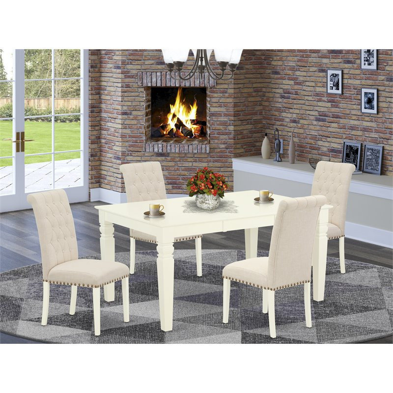 East West Furniture Weston 5-Piece Wood Dining Set In Linen White/Light ... regarding