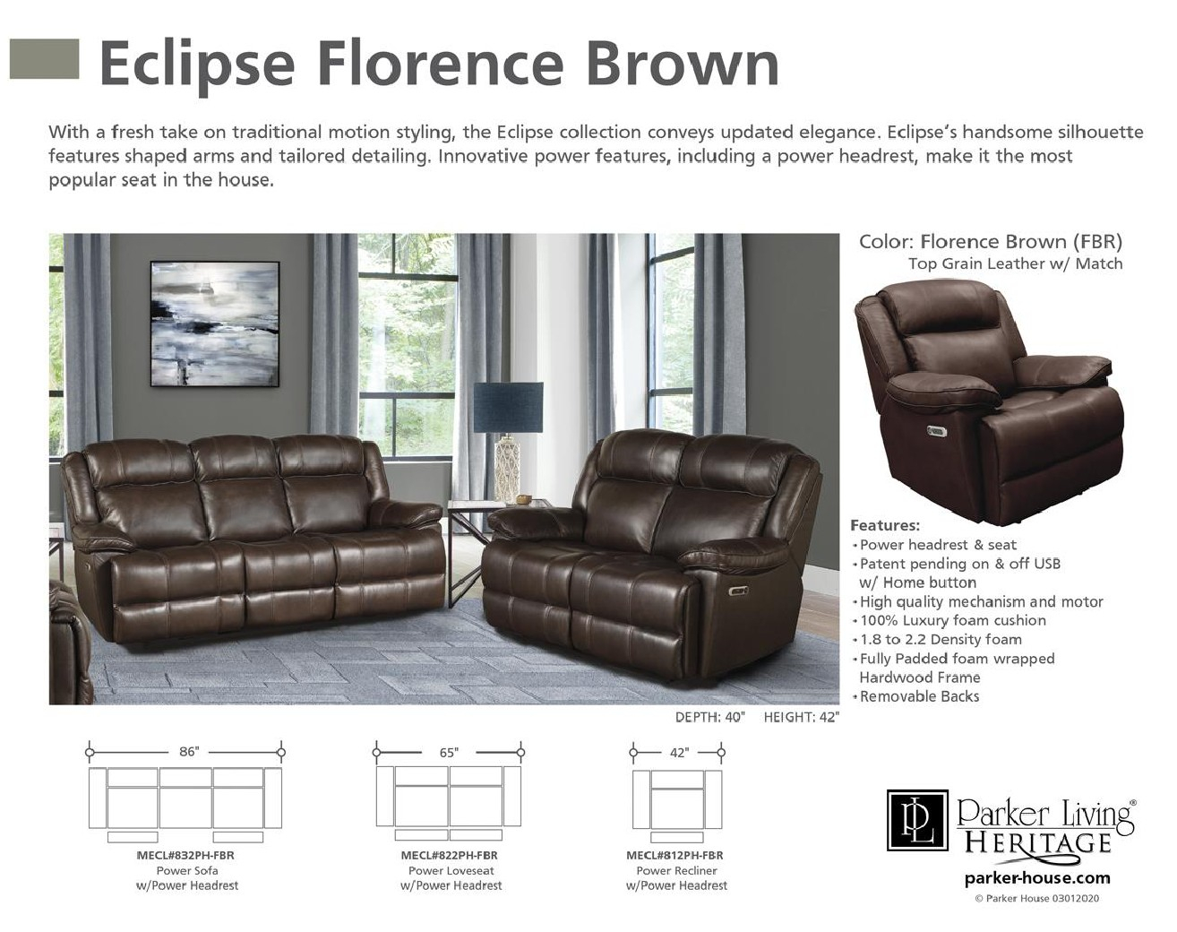 Eclipse-Florence Brown Power Sofa / Top Grain Leather By Parker-House ... in Key Features to Appreciate in the Parker Living Eclipse Power Sofa