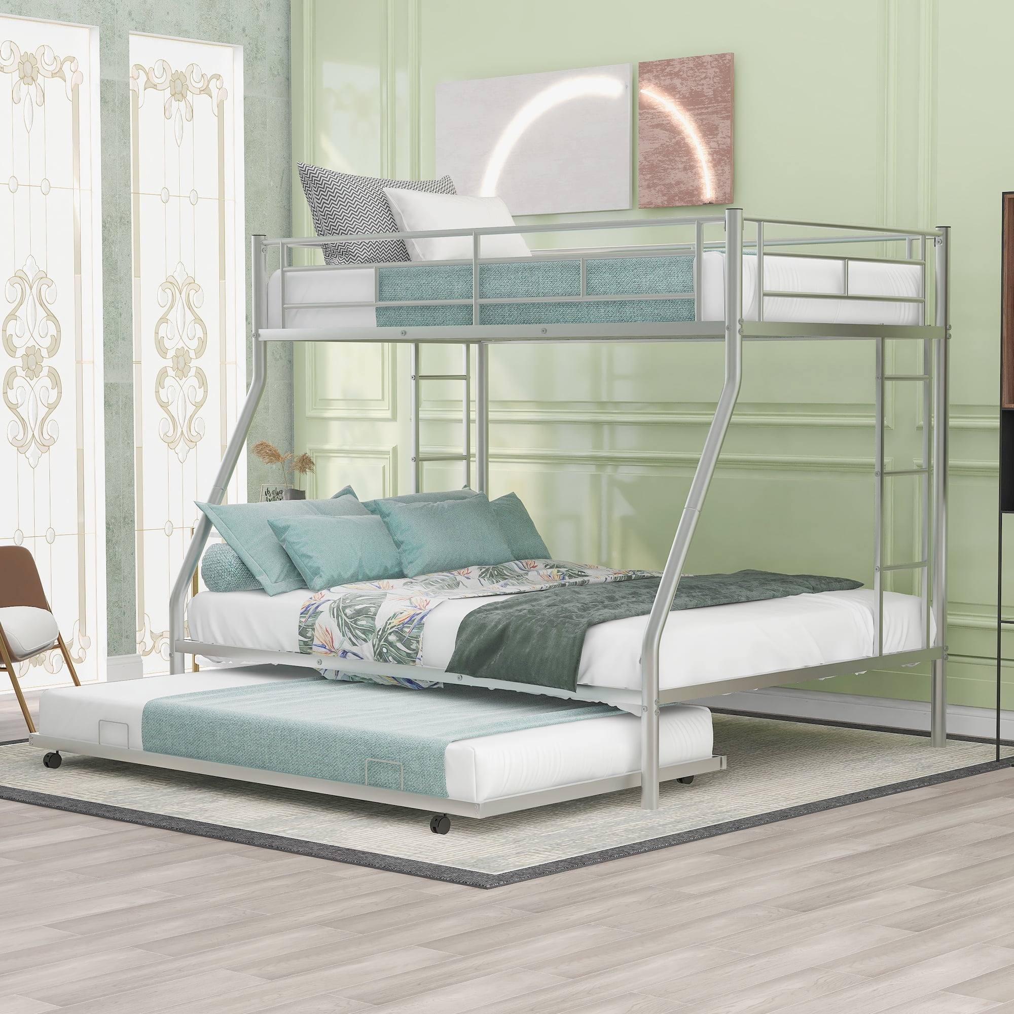 Elitezip Twin Over Full Bunk Bed With Trundle, Heavy Duty Metal Bunk ... within Understanding the Benefits of a Full over Full Bunk Bed with Trundle