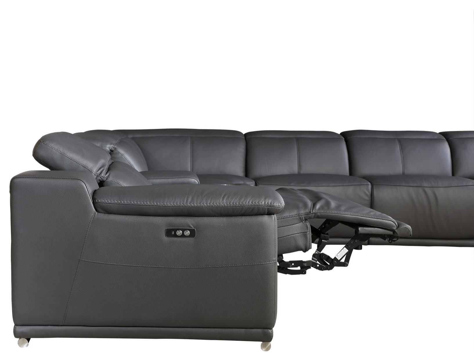 Federico 7-Piece L-Shaped Top Grain Italian Leather Sectional-4 Power ... throughout