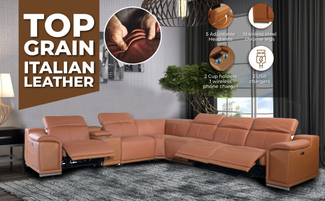 Federico 7-Piece L-Shaped Top Grain Italian Leather Sectional-4 Power ... within What to Expect from a Federico Power Reclining Sofa