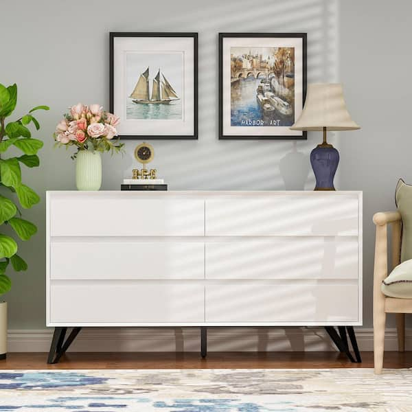 Fufu&Amp;Gaga 6-Drawer White Wooden Chest Of Drawers, 54.1 In W. X 29.9 In ... pertaining to