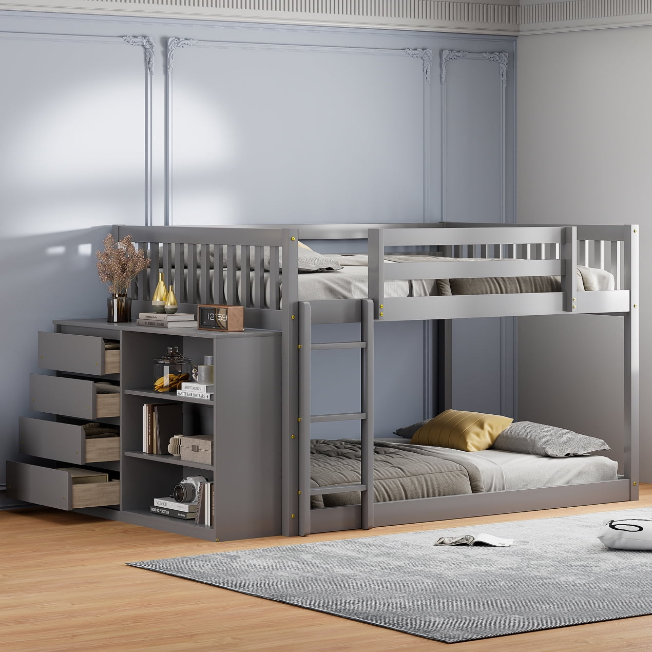 Full Over Full Bunk Bed With Storage, Convertible Wood Bunk Bed Frame ... with regard to Creating a Cozy Sleepover Haven with the Orbelle 302 Gray Bunk Bed