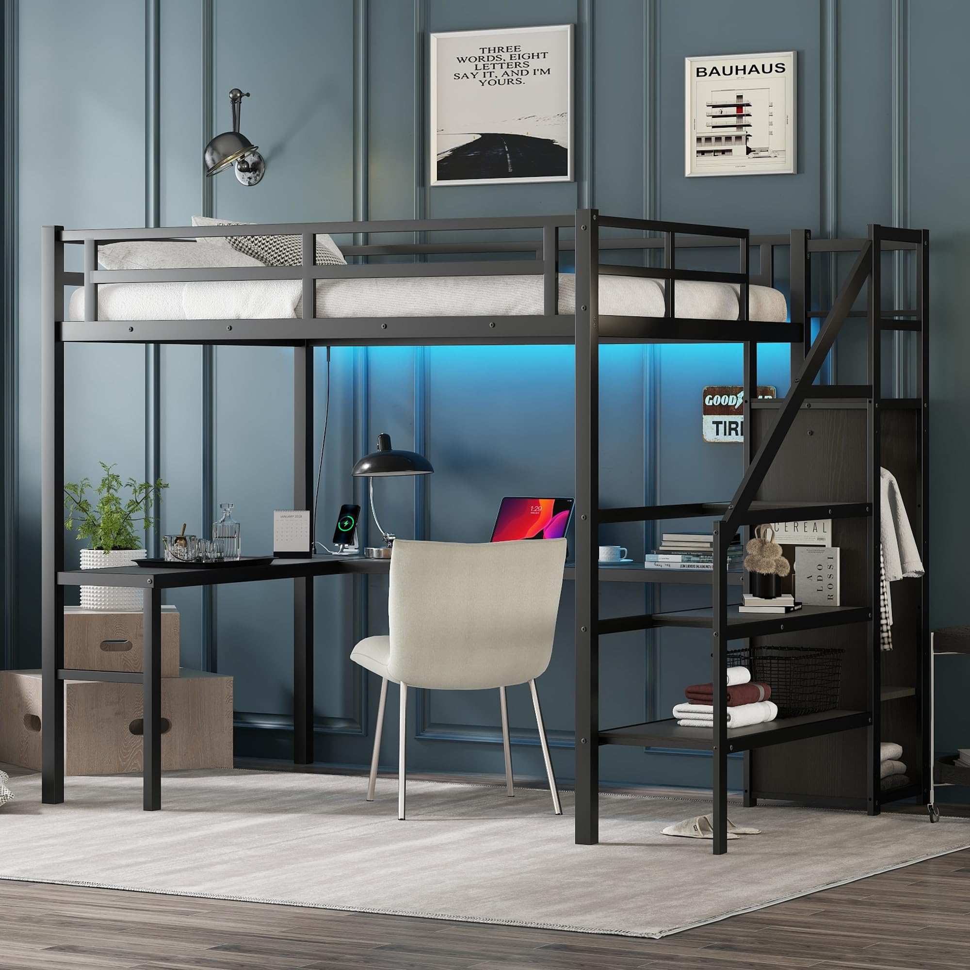 Full Size Metal Loft Bed With Desk And Wardrobe,Heavy Duty Loft Bed ... inside Discovering the Versatility of the Gewnee Full Size Metal Loft Bed with Desk