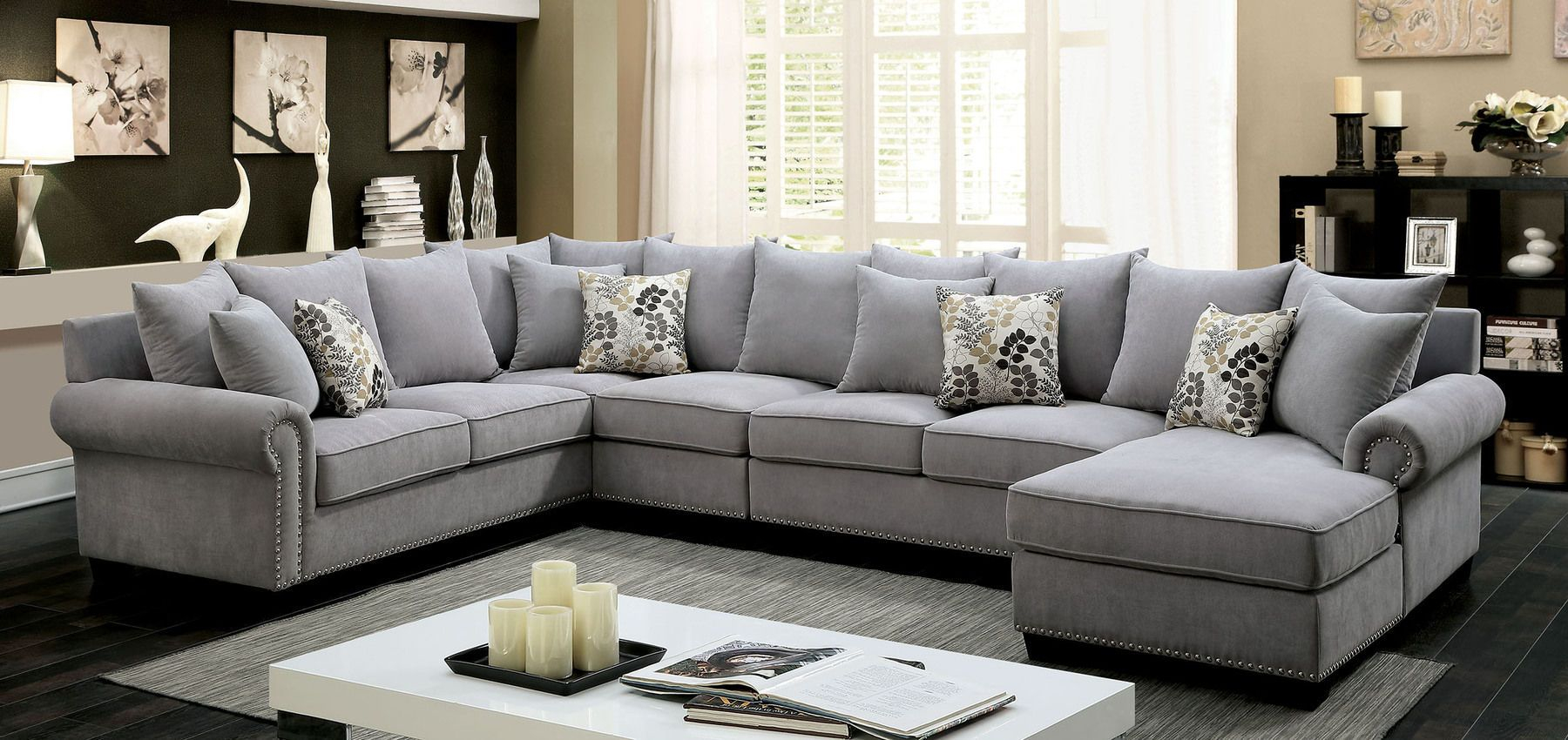 Furniture Of America Skyler Gray Transitional Style Fabric Sectional ... with