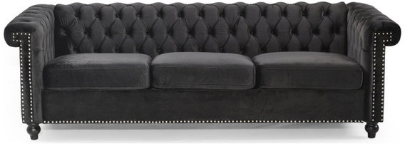 Gdfstudio Spencer Tufted Chesterfield Velvet 3 Seater Sofa, Black/Dark ... with regard to