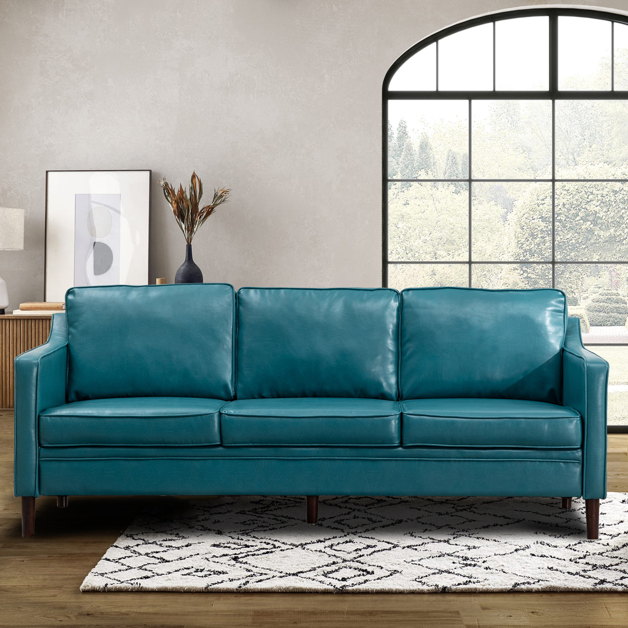 George Oliver Jannae 80" Vegan Leather Upholstered Square Arm Sofa ... in