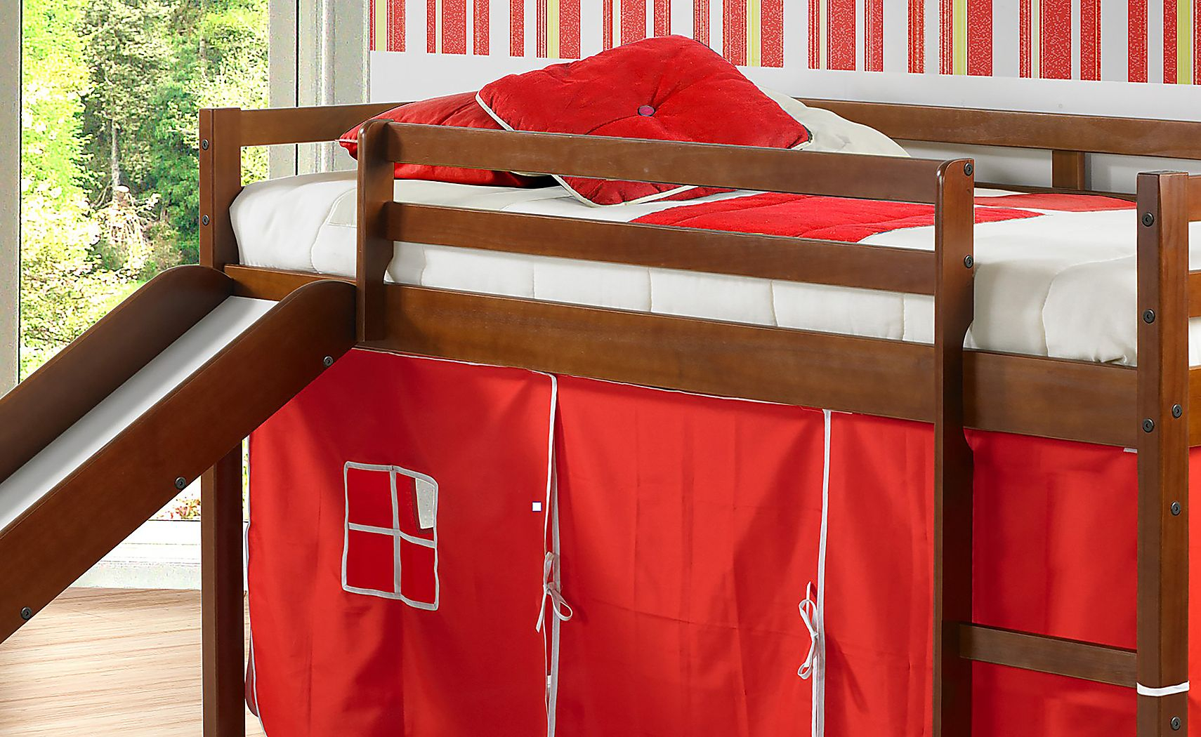 Geuda Espresso Dark Wood Twin Loft Bed With Tent | Rooms To Go with regard to