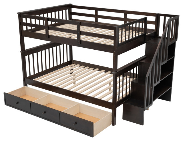 Gewnee Full-Over-Full Bunk Bed With Drawer, Guard Rail For Bedroom In ... with regard to The Practicality of the Gewnee Gray Bunk Bed with Guard Rail Explained