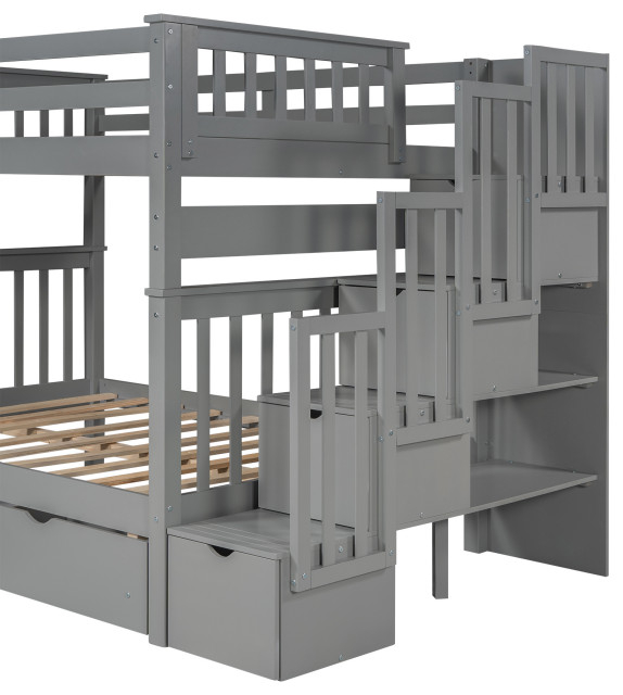 Gewnee Full Over Full Bunk Bed With Staircase And 6 Storage Drawers In ... in Is the Gewnee Stairway Bunk Bed the Right Fit for Your Home Exploring Features
