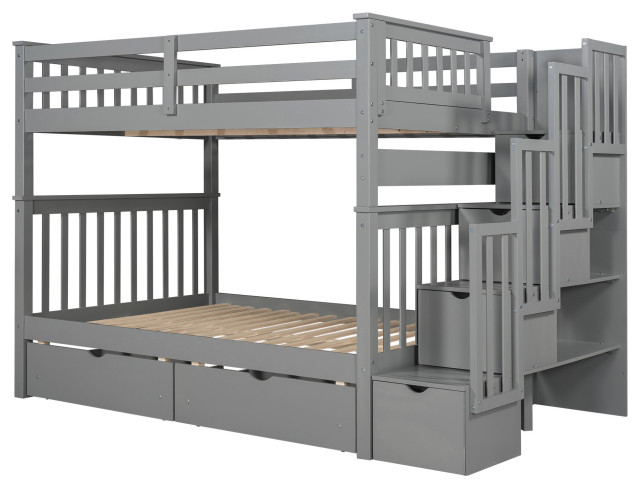 Gewnee Full Over Full Bunk Bed With Staircase And 6 Storage Drawers In ... throughout Is the Gewnee Stairway Bunk Bed the Right Fit for Your Home Exploring Features