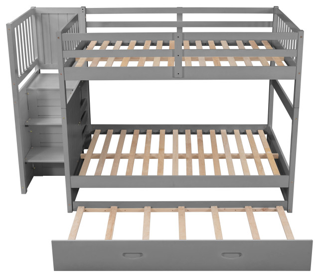 Gewnee Full Over Full Bunk Bed With Twin Size Trundle In Gray ... intended for
