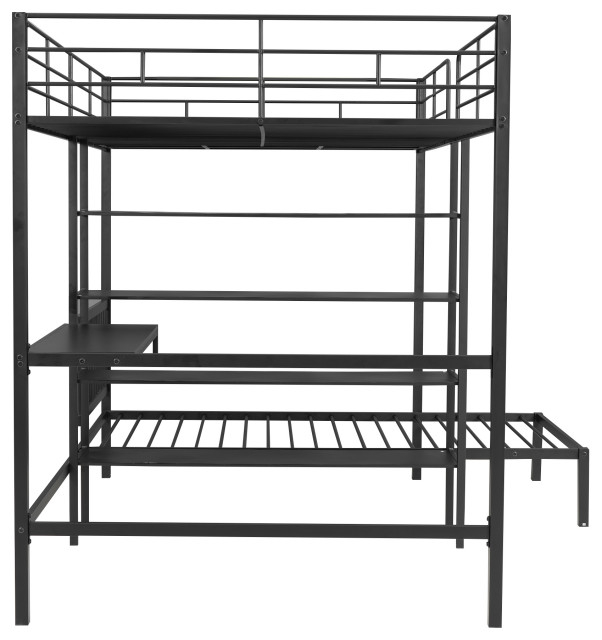 Gewnee Full Over Twin Metal Bunk Bed With Desk And Shelves In Black ... inside A Parent's Guide to the Gewnee Twin Over Twin Metal Bunk Bed