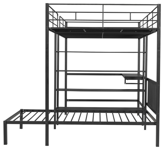 Gewnee Full Over Twin Metal Bunk Bed With Desk And Shelves In Black ... with