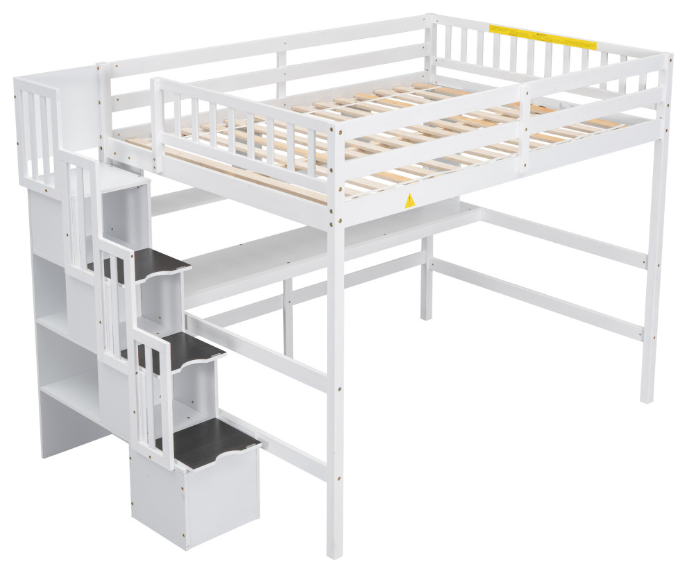 Gewnee Full Size Loft Bed With Built-In Desk - Transitional - Loft Beds ... inside