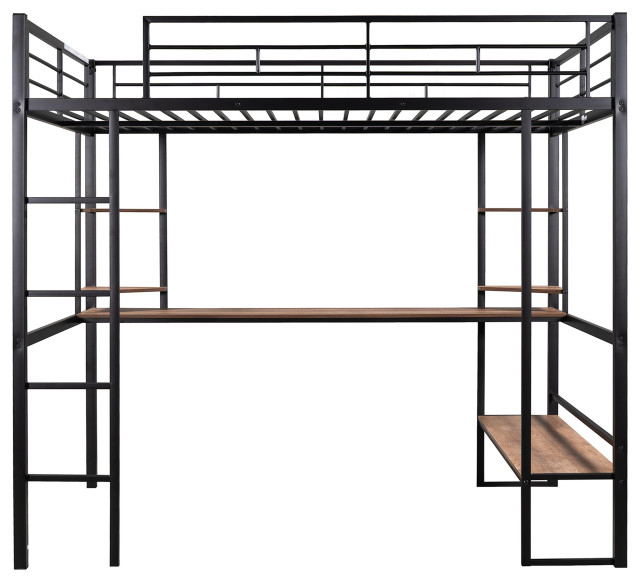 Gewnee Full Size Loft Metal&Mdf Bed With Long Desk And Shelves In Black ... with Smart Sleep and Study Solutions The Gewnee Metal Loft Bed Experience