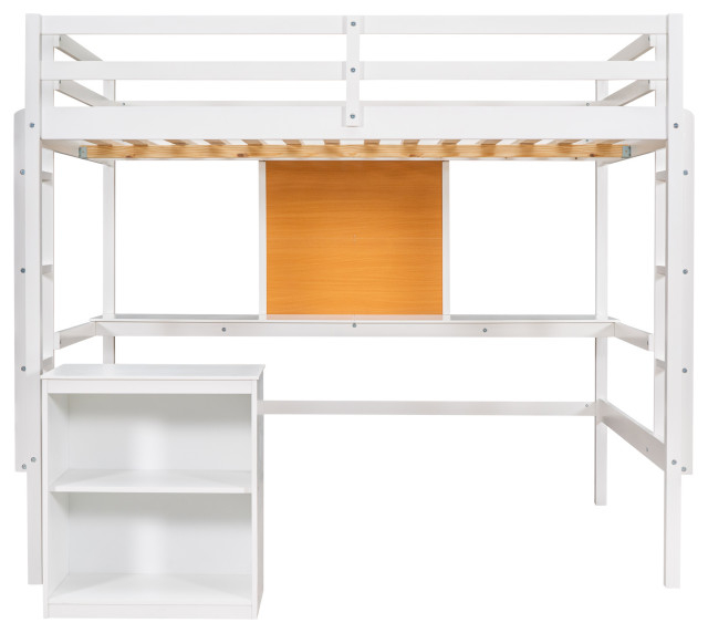 Gewnee Full Size Wood Loft Bed With Desk And Writing Board In White ... for