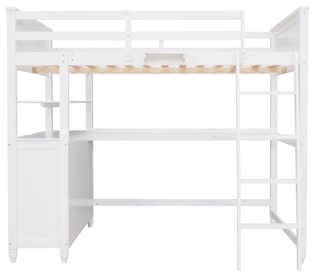 Gewnee Full Size Wood Loft Bed With Drawers And Desk In White ... with Creating A Functional Study Space With The Gewnee Full Size Loft Bed