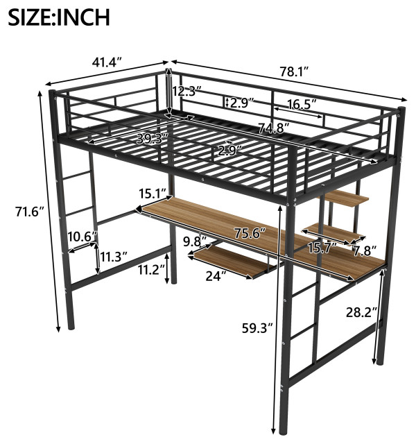 Gewnee Loft Bed With Desk And Shelf , Space Saving Design,Twin,In Black ... regarding Why A Gewnee Metal Twin Loft Bed Is The Perfect Space Saver