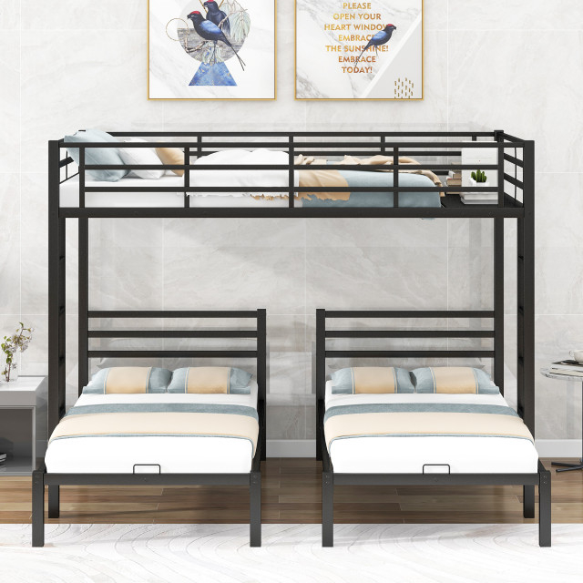 Gewnee Metal Full Over Twin&Amp;Twin Bunk Bed With Built-In Shelf In Black ... for