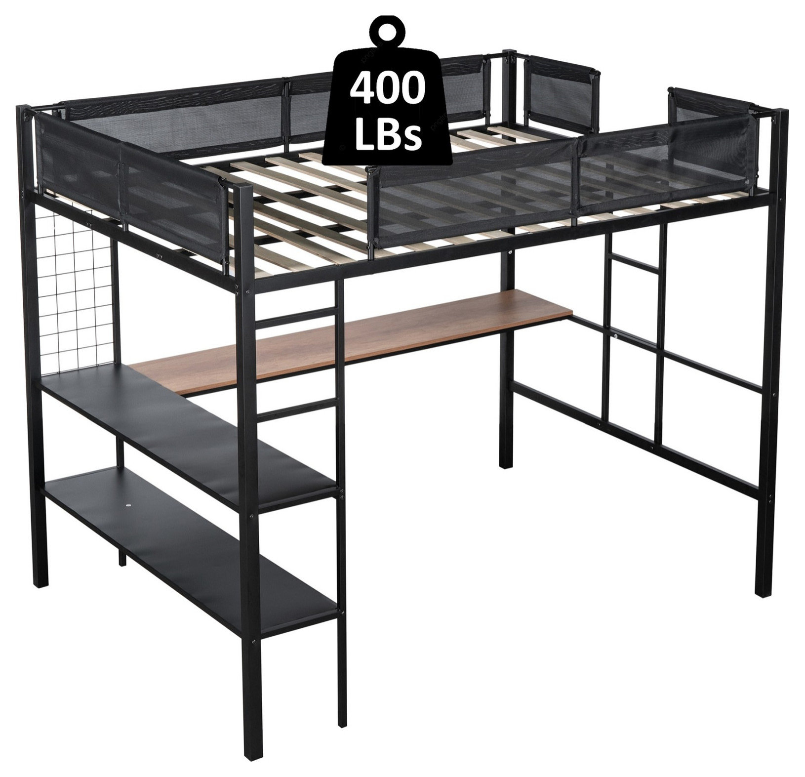 Gewnee Metal Full Size Loft Bed With Desk &Amp; Shelves - Transitional ... throughout