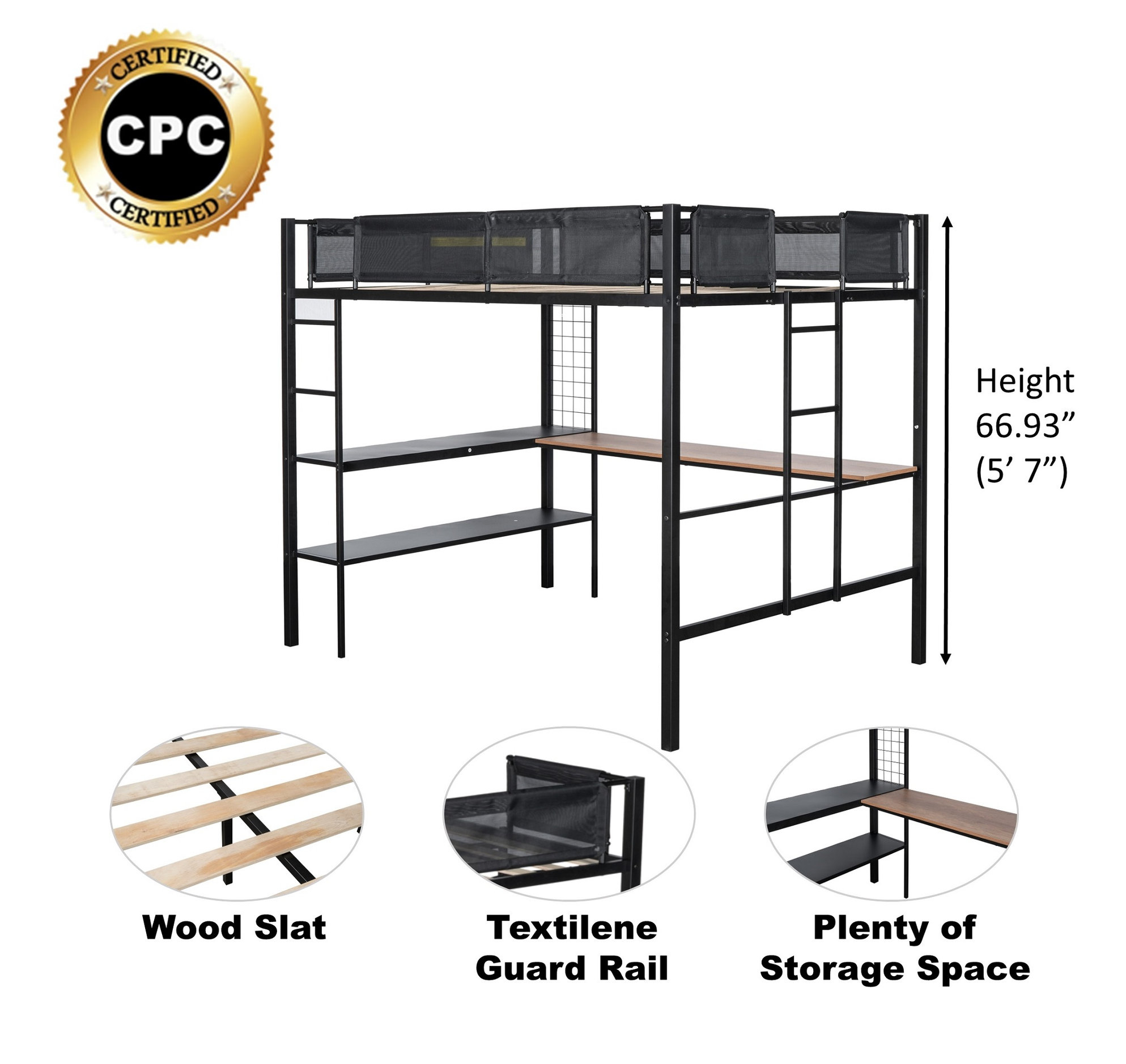 Gewnee Metal Full Size Loft Bed With Desk & Shelves - Transitional ... with regard to