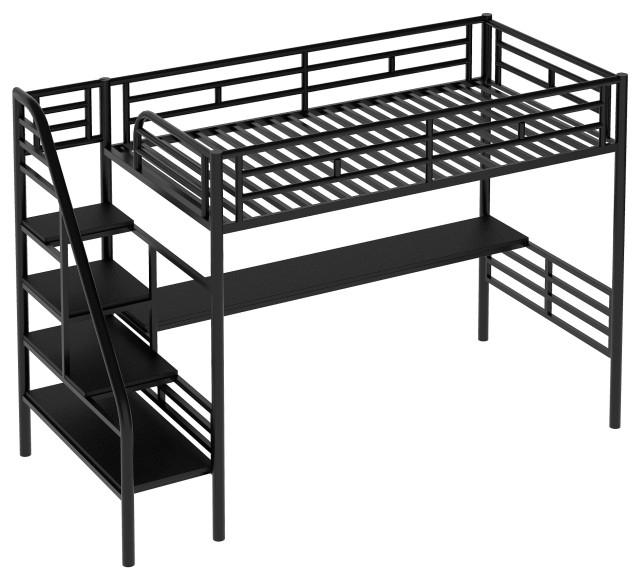 Gewnee Metal Loft Bed Frame With Desk, No Box Spring Needed,Twin,In ... pertaining to