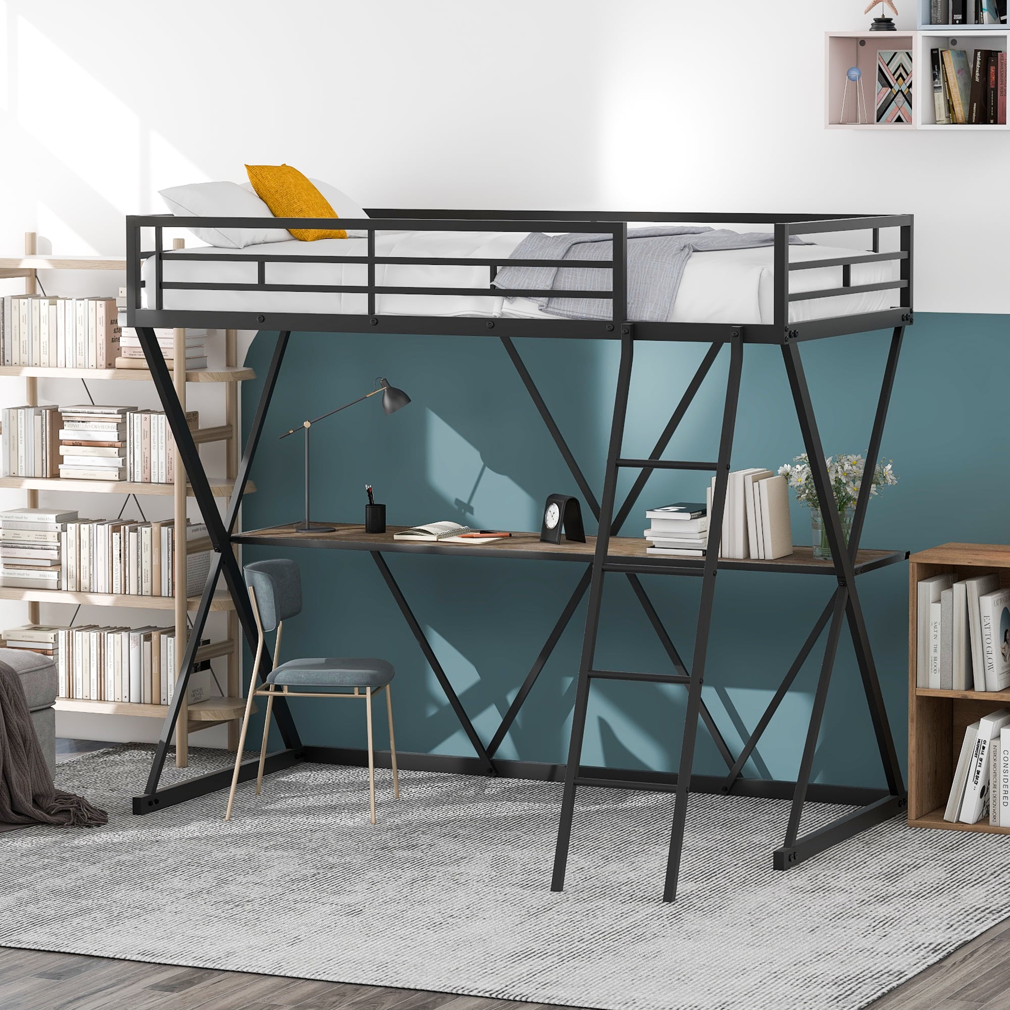 Gewnee Metal Twin Loft Bed With Desk And Ladder, X-Shaped Bed Frame For ... with Why A Gewnee Metal Twin Loft Bed Is The Perfect Space Saver