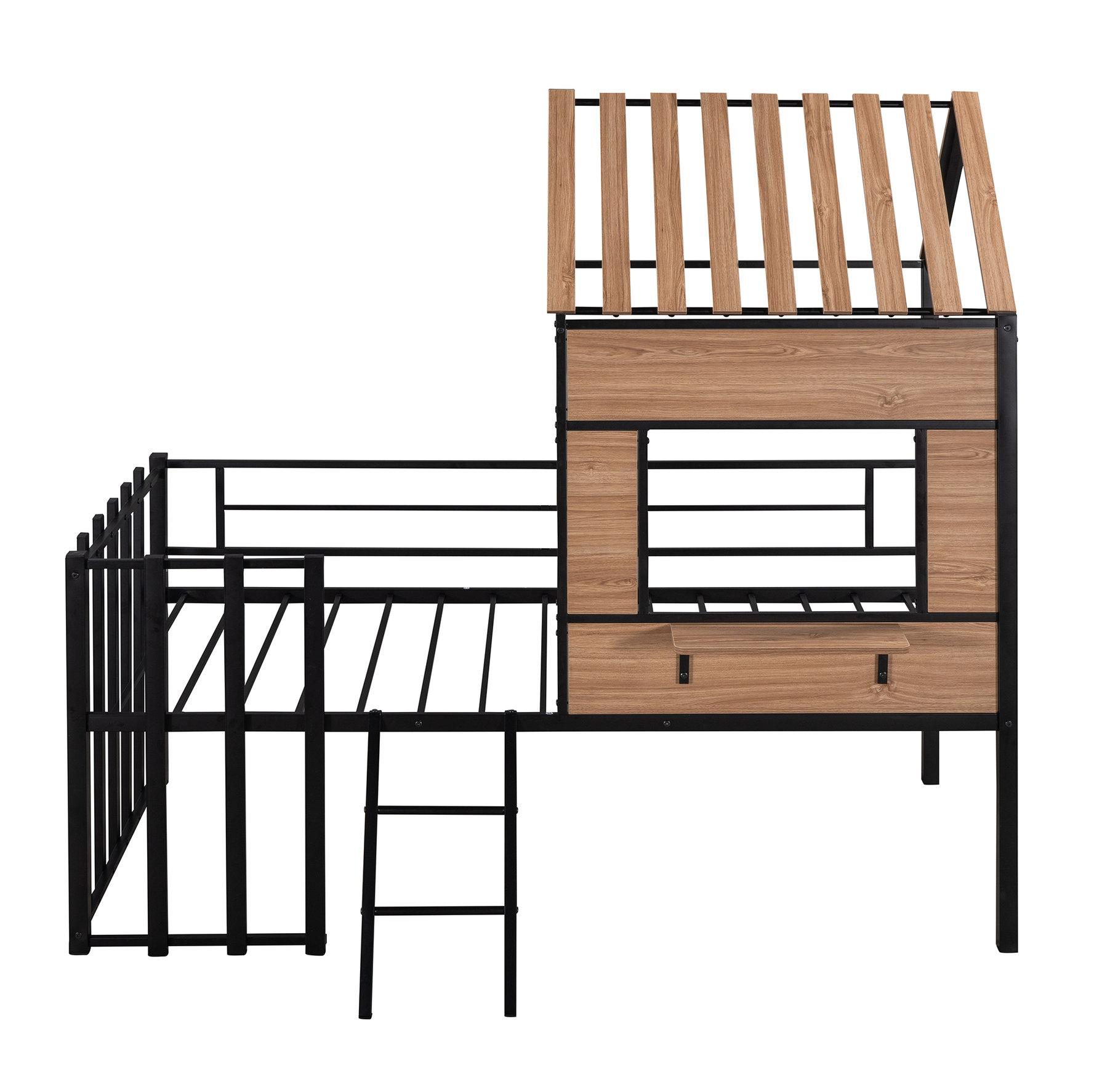 Gewnee Metal Twin Size Loft Bed With Roof, Window, Guardrail, Ladder In ... intended for