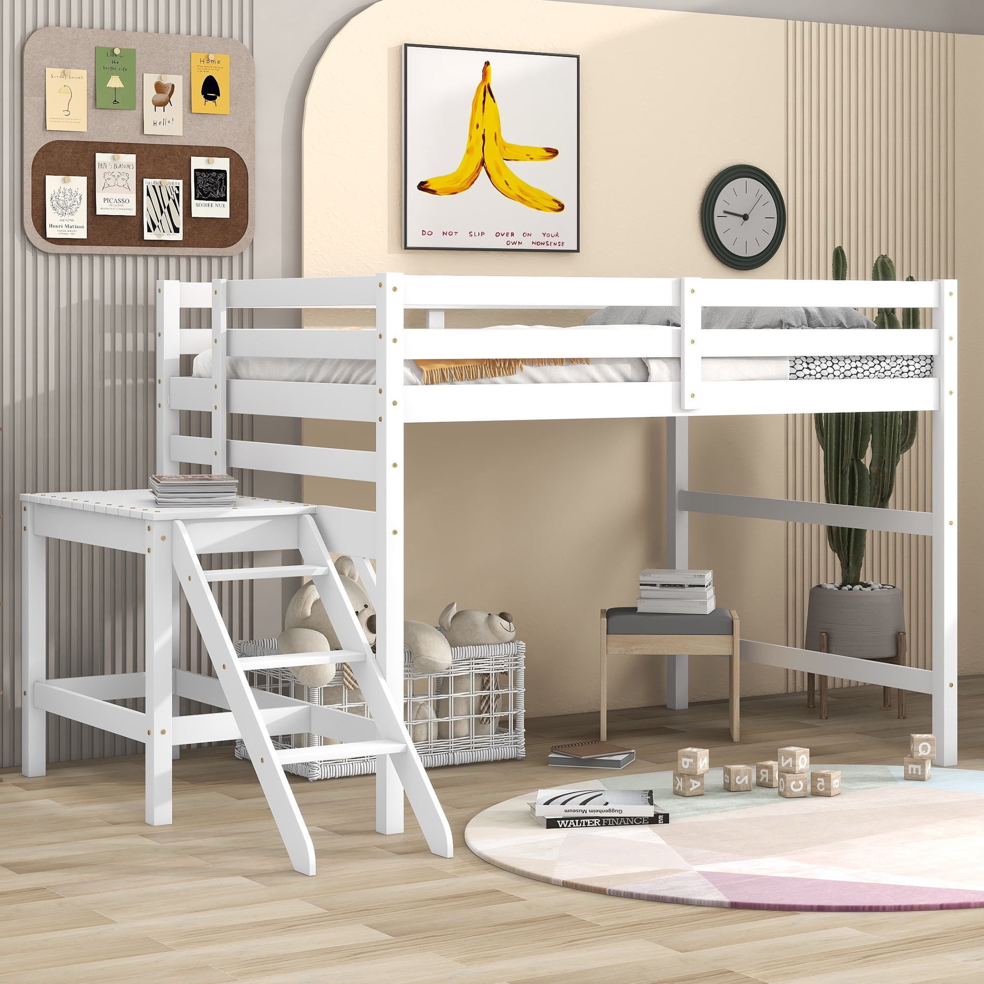 Gewnee Pine Wood Full Size Loft Bed With Platform, Ladder And Safety ... with regard to A Parent's Perspective on the Safety and Durability of the Gewnee Loft Bed