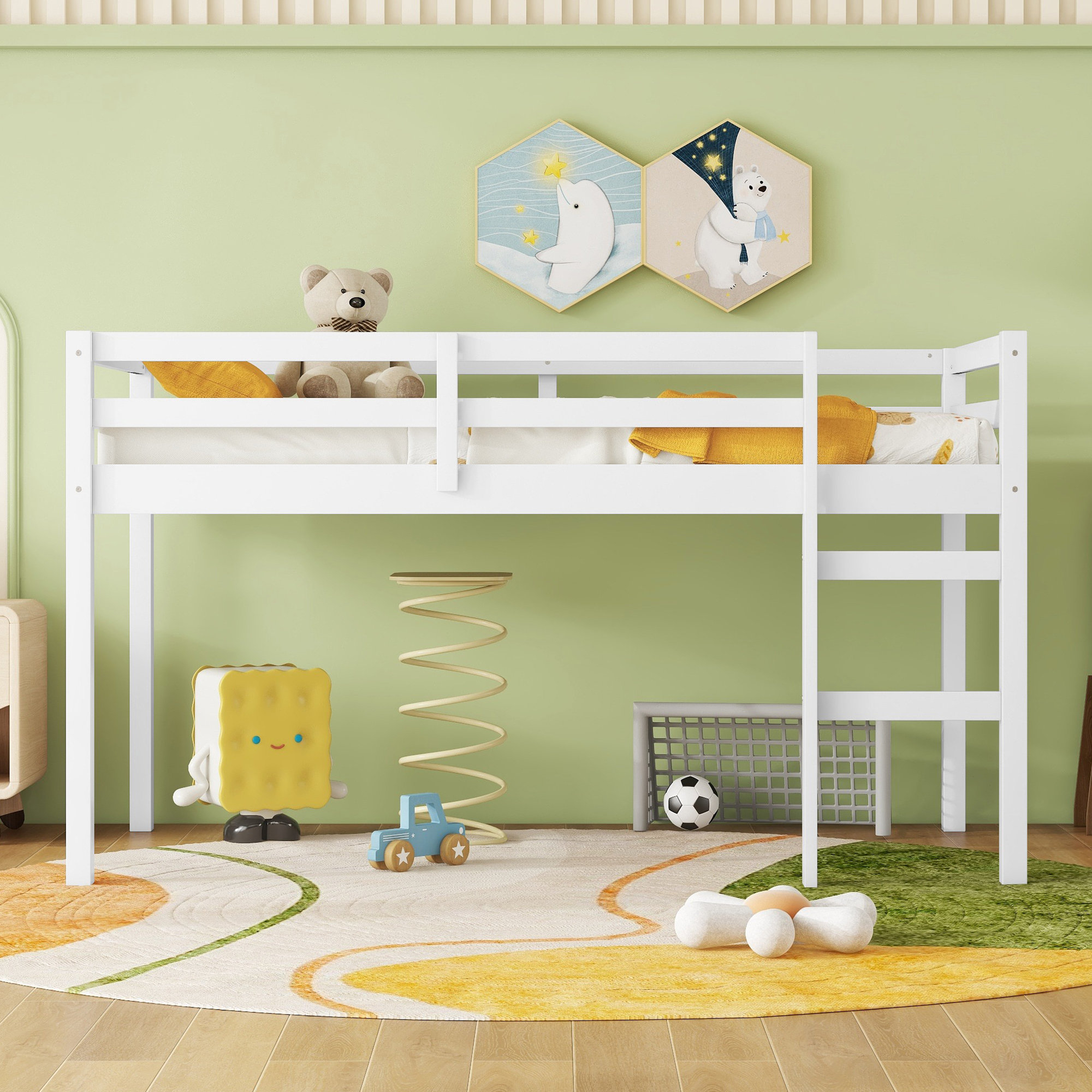Gewnee Rubber Wooden Twin Loft Bed With Ladder - Transitional ... intended for Gewnee Loft Bed Review Innovations for Compact Living Spaces