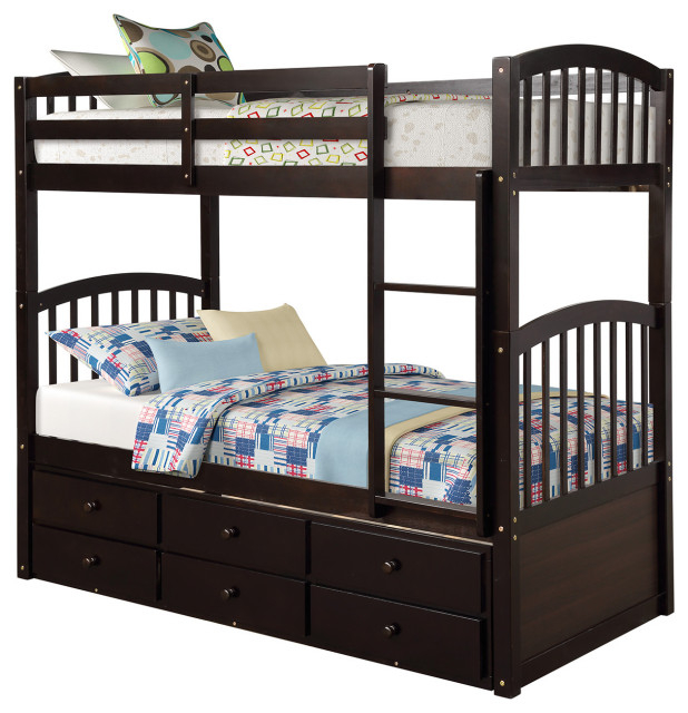 Gewnee Twin Bunk Bed With Ladder, Safety Rail In Espresso ... with The Practicality of the Gewnee Gray Bunk Bed with Guard Rail Explained