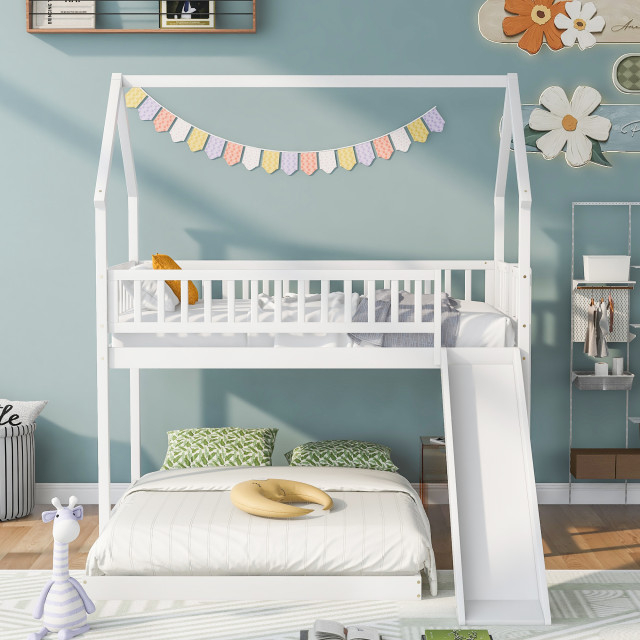 Gewnee Twin Over Full House Bunk Bed - Transitional - Bunk Beds - By ... inside Maximizing Kids' Room Storage The White Gewnee Wood Bunk Bed Solution
