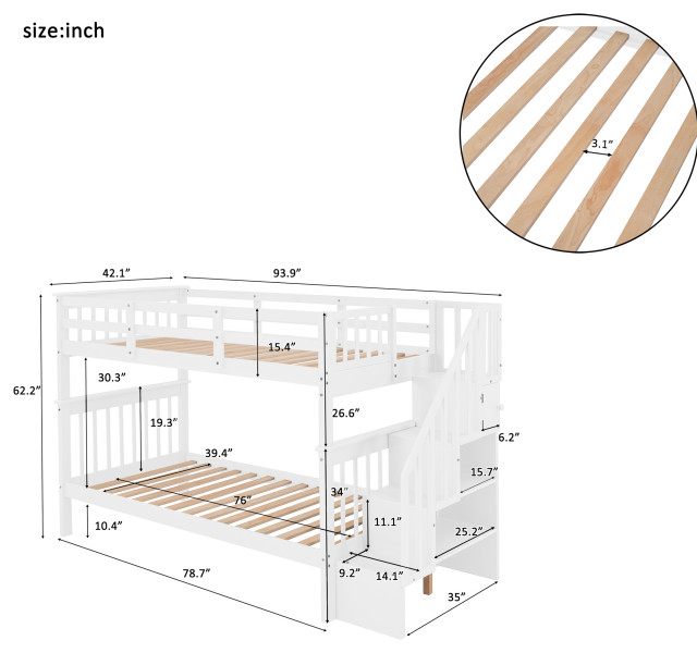 Gewnee Twin-Over-Twin Bunk Bed With Storage And Guard Rail For Bedroom ... with The Practicality of the Gewnee Gray Bunk Bed with Guard Rail Explained