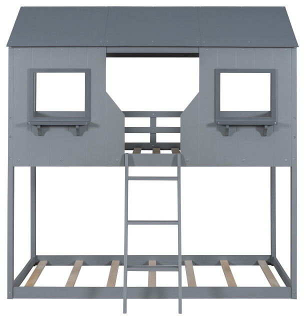 Gewnee Twin Over Twin Bunk Bed Wood Bed With Roof - Transitional - Bunk ... with regard to Unlocking Space Maximization The Gewnee Wood Twin Loft Bed Explained