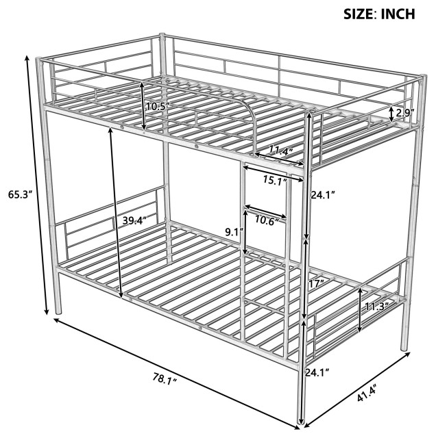 Gewnee Twin Over Twin Metal Bunk Bed With Ladder - Transitional - Bunk ... with