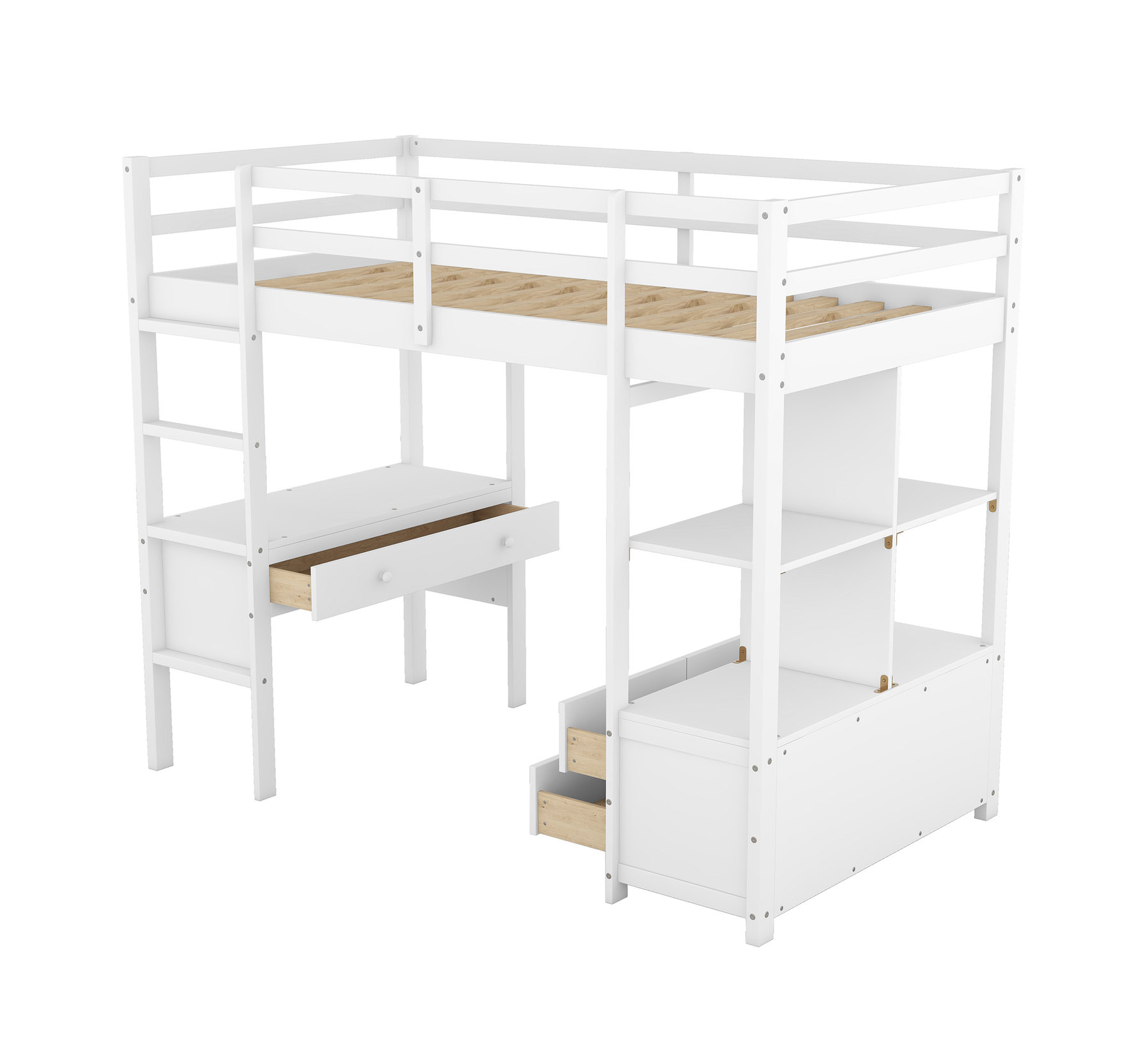 Gewnee Twin Size Loft Bed With Built-In Desk With Two Drawers ... inside