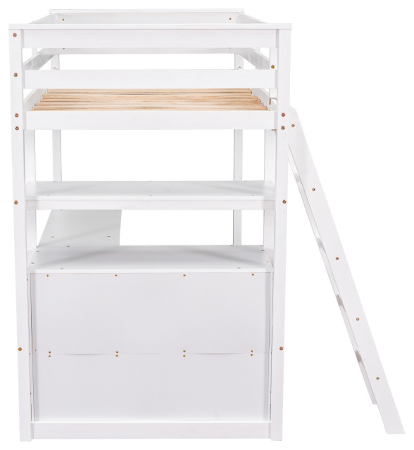 Gewnee Twin Size Loft Bed With Desk And Shelves In White - Transitional ... regarding