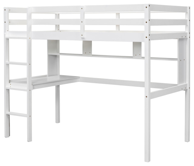 Gewnee Twin Size Loft Bed With Desk And Shelves - Transitional - Loft ... intended for The Ultimate Study and Sleep Hub Exploring The Gewnee Loft Bed With USB