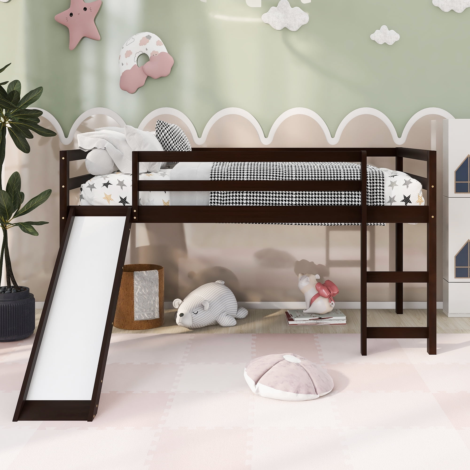 Gewnee Twin Size Loft Bed With Slide,Pine Wood Low Loft Bed With Ladder ... within Gewnee Loft Bed Review Innovations for Compact Living Spaces