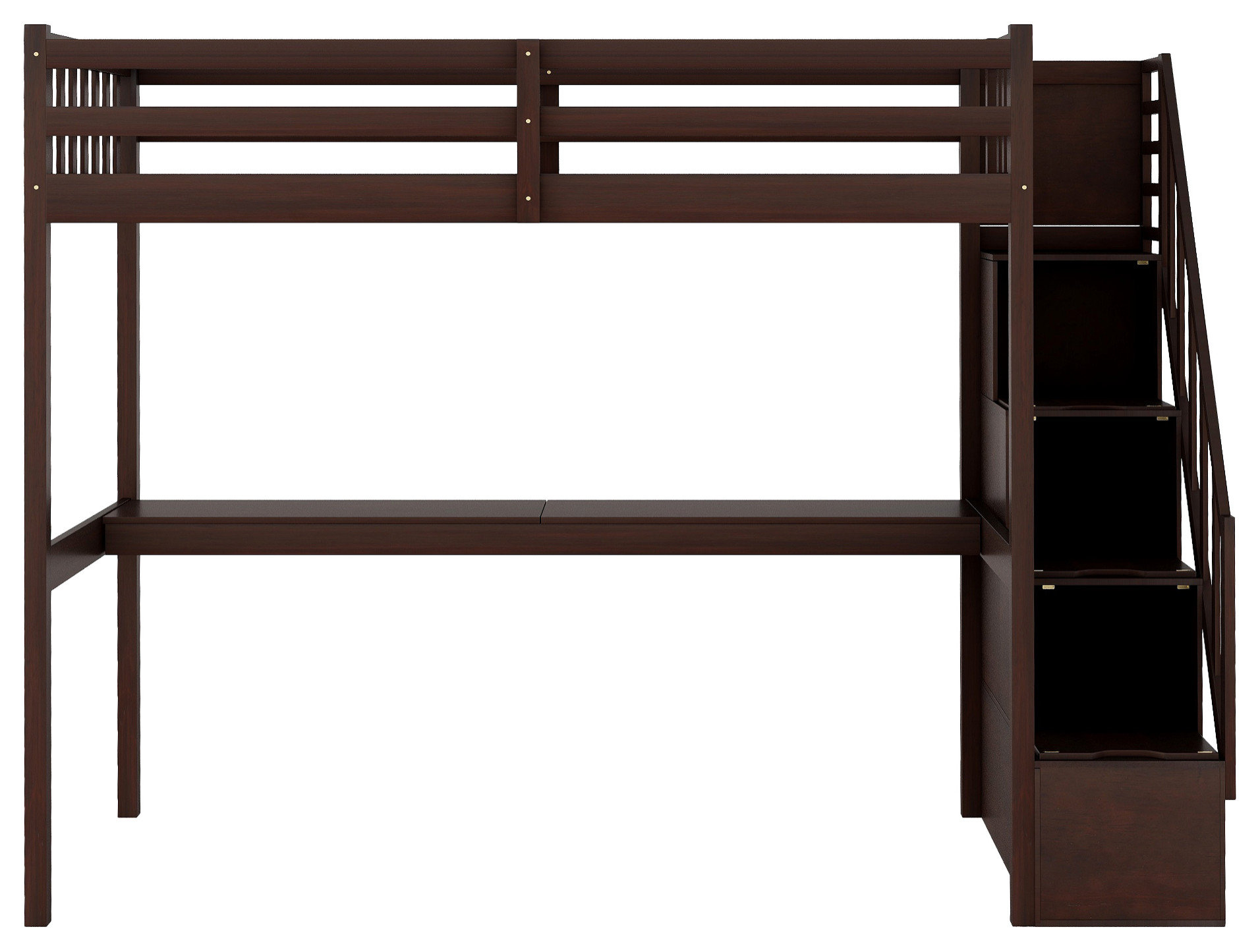 Gewnee Twin Size Loft Bed With Staircase And Built-In Desk In Espresso ... inside Maximizing Space The Gewnee Twin Loft Bed With Stairs and Desk
