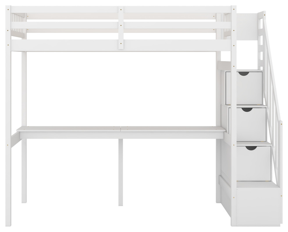 Gewnee Twin Size Loft Bed With Storage Staircase And Built-In Desk In ... intended for