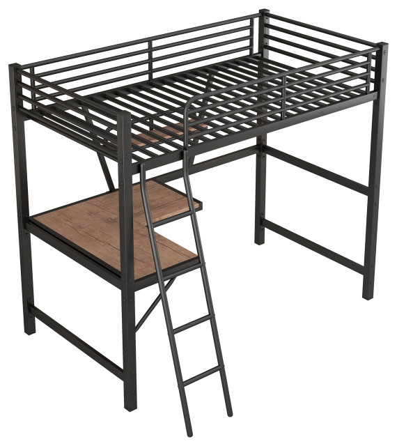 Gewnee Twin Size Loft Metal&Mdf Bed With Desk And Shelf In Black ... pertaining to Why A Gewnee Metal Twin Loft Bed Is The Perfect Space Saver