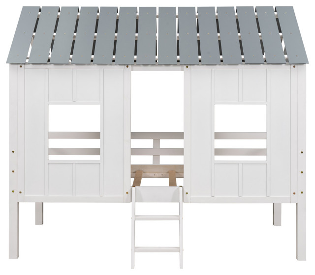 Gewnee Twin Size Low Loft House Bed With Roof And Two Front Windows In ... pertaining to Gewnee Loft Bed Review Innovations for Compact Living Spaces