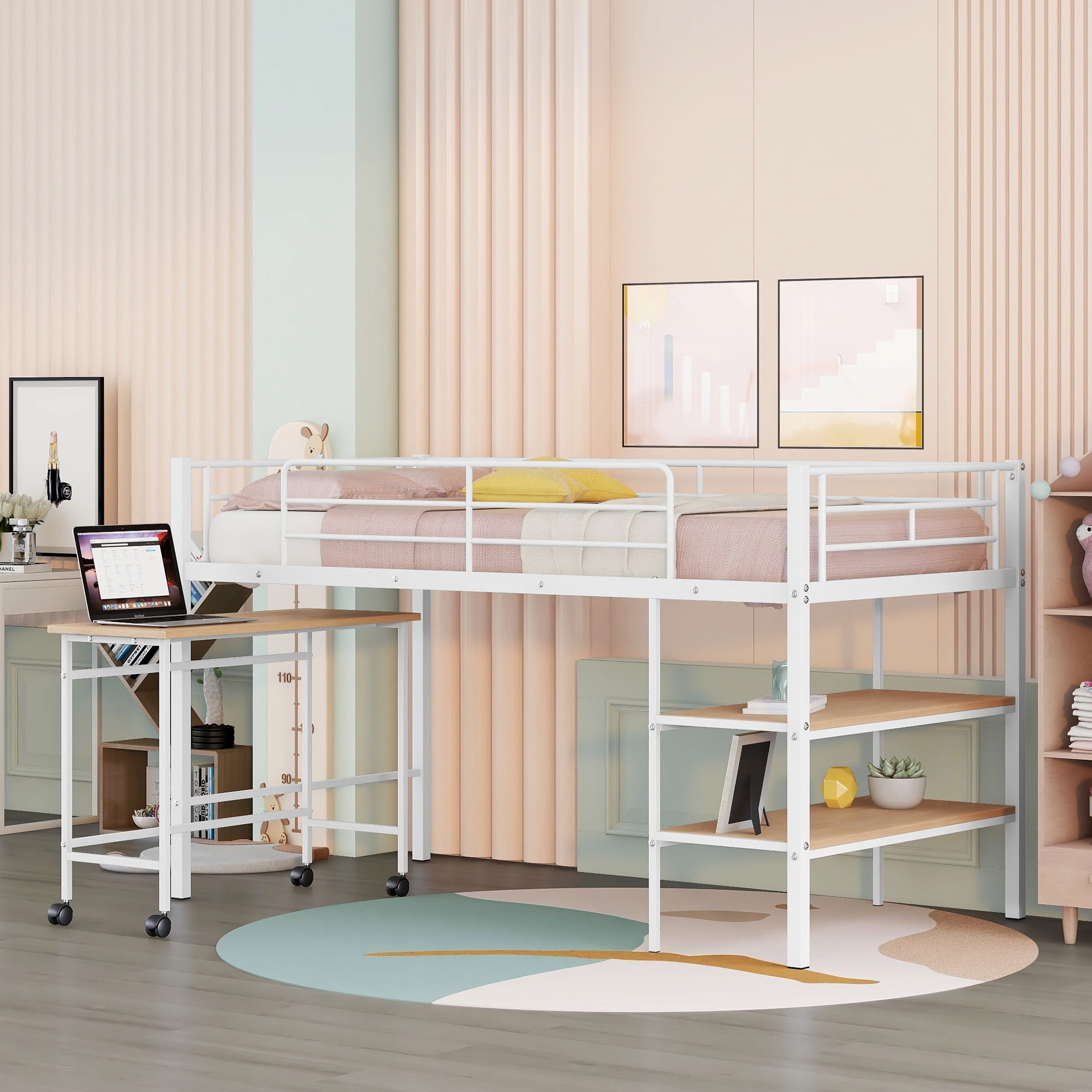 Gewnee Twin Size Metal Loft Bed With Desk And Shelving For Kids,Teens ... for Smart Sleep and Study Solutions The Gewnee Metal Loft Bed Experience