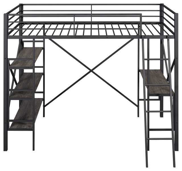 Gewnee Twin Size Metal Loft Bed With Shelves And Desk In Black ... inside Smart Sleep and Study Solutions The Gewnee Metal Loft Bed Experience