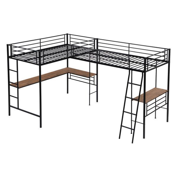 Gewnee Twin Size Metal Loft Bed With Two Built-In Desks In Black ... with regard to