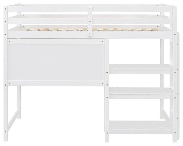 Gewnee Twin Size Wooden Loft Bed With Shelves In White - Transitional ... regarding
