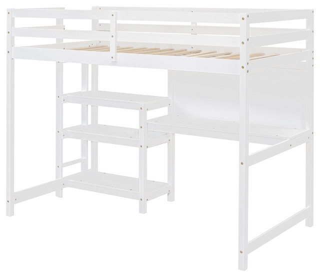 Gewnee Twin Size Wooden Loft Bed With Shelves In White - Transitional ... with Designing for Efficiency The Gewnee Loft Bed for Organized Living
